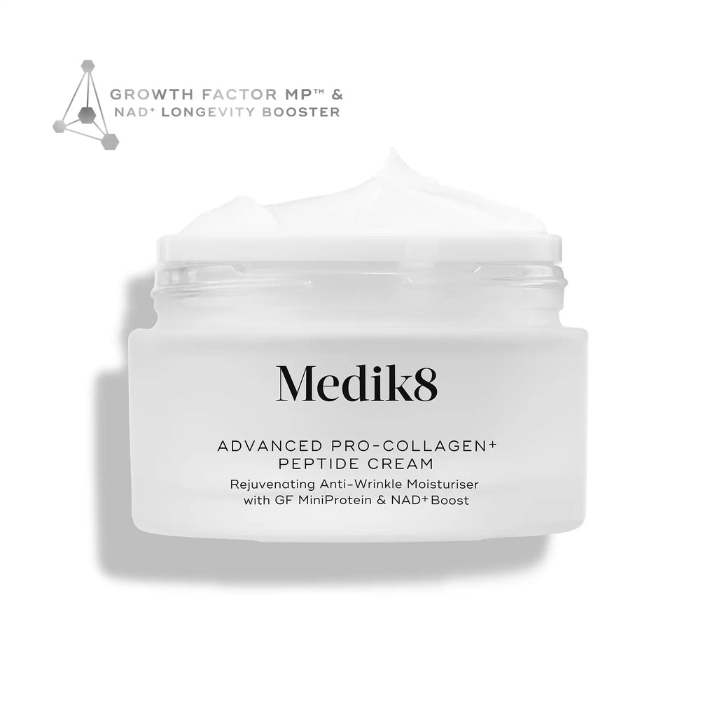 Medik8 Advanced Pro-Collagen+ Peptide Cream en tarro, crema hidratante antiedad con péptidos para estimular colágeno y reducir arrugas