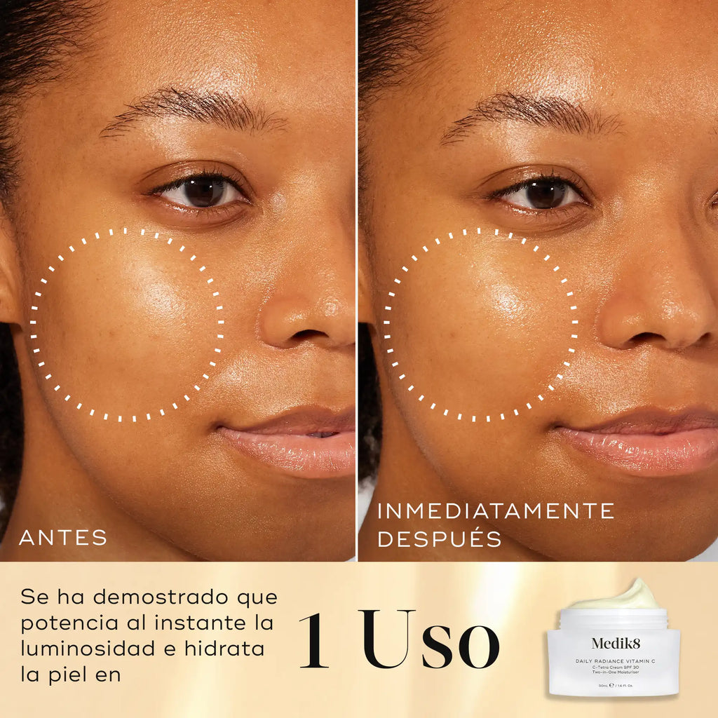 Tras 1 solo uso de la crema Daily Radiance Vitamin C tu piel se ilumina y se hidrata