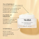 Ingredientes destacados de la crema Daily Radiance Vitamin C: /% vitamina C, filtros UV premium y vitamina E