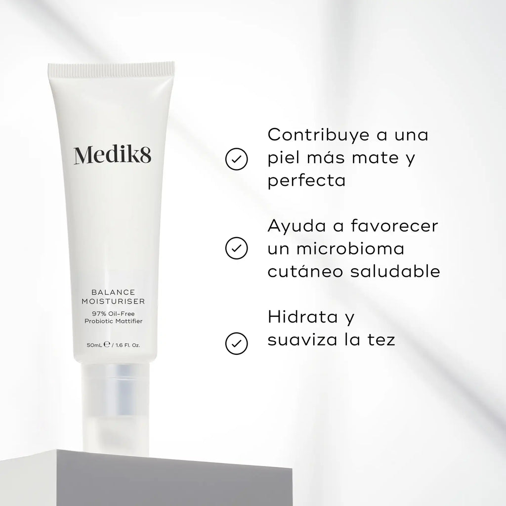Beneficios de la crema y ácido directo Balance Moisturiser with Glycolic Acid Activator de Medik8